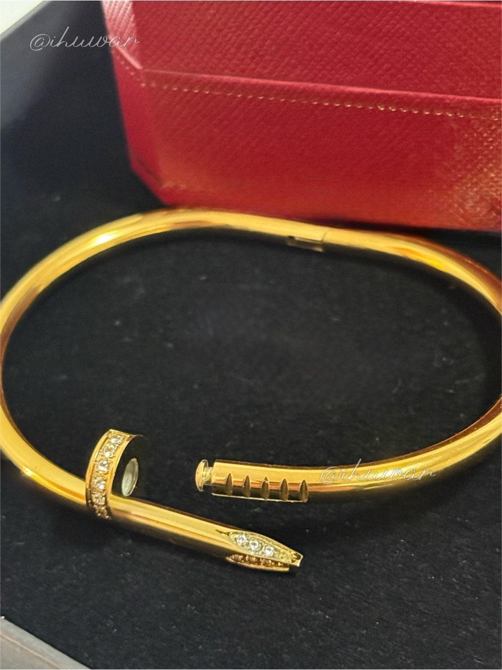 Nail Bangle Bracelet 18k Gold Plated Unisex CZ Pave - Picture 6 of 13